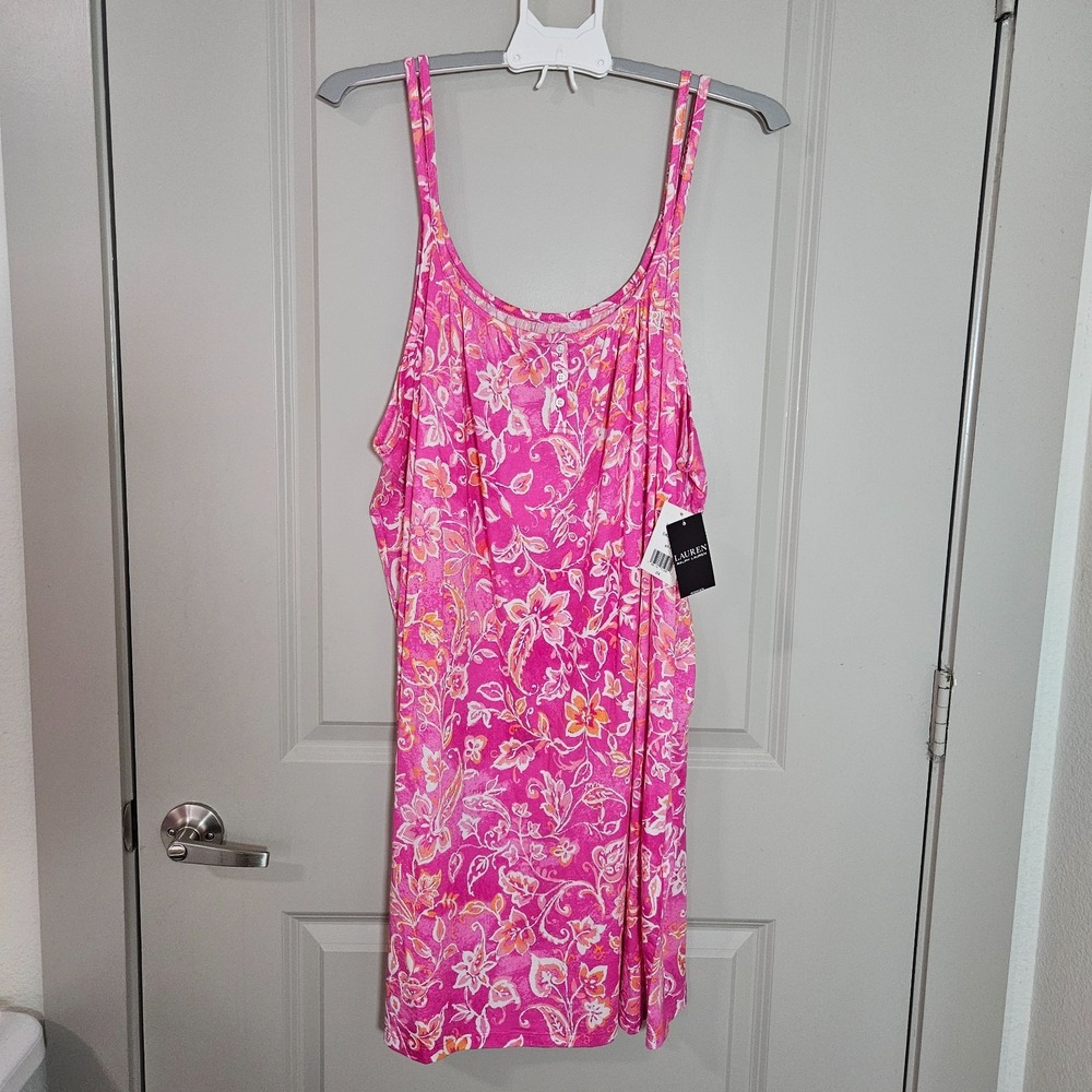NEW Lauren Ralph Lauren Nightgown Women 2X Peach Floral Print‎ Pink